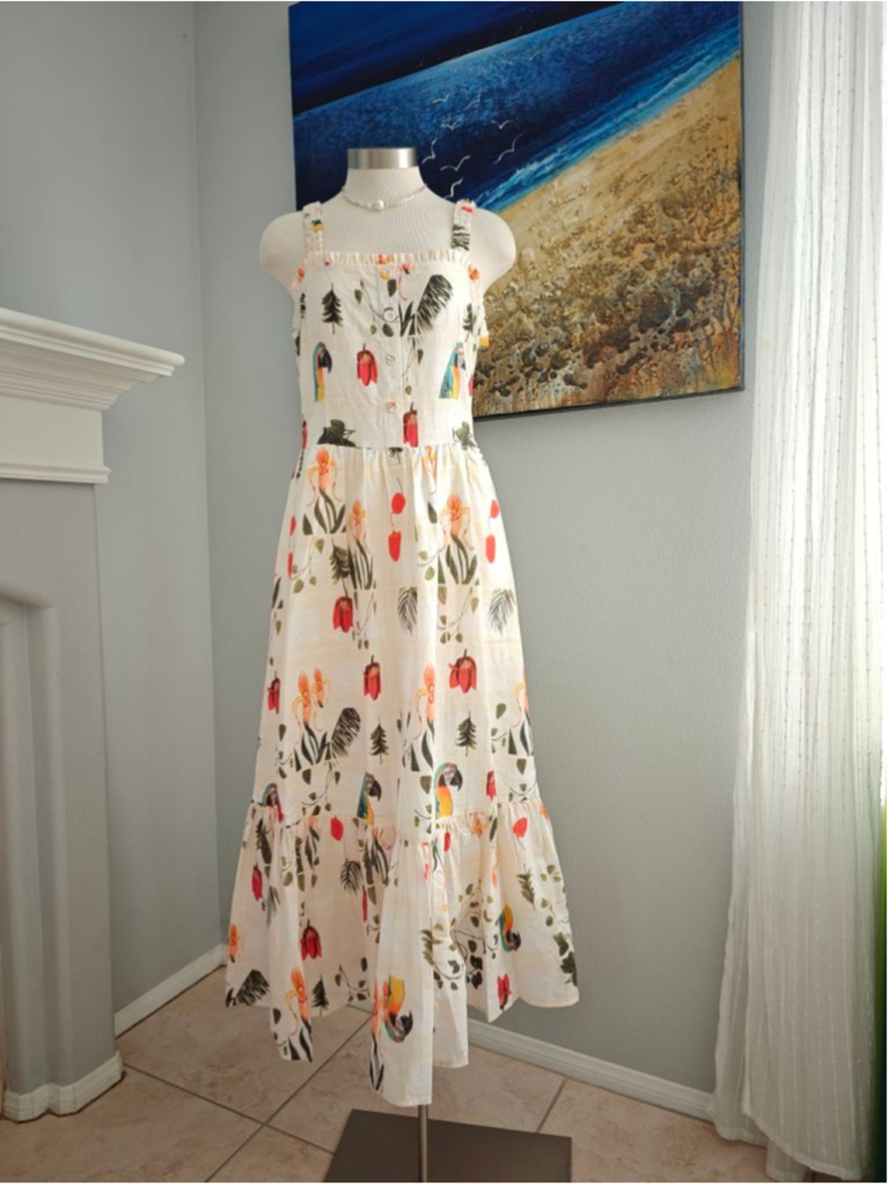 Women's Hoomiee Paris Maxi Dress with Parrot & Floral Print